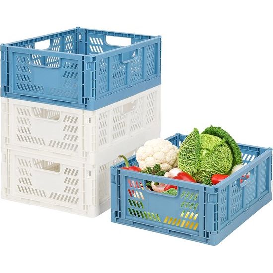Set van 4 plastic opbergkisten, rekmanden, opvouwbare opbergdozen, opbergmand, keuken, lade-inzetstukken, stapelbare opbergdozen, transportdozen, kastcontainers, kubussen, thuis, kantoor, slaapkamer, keuken