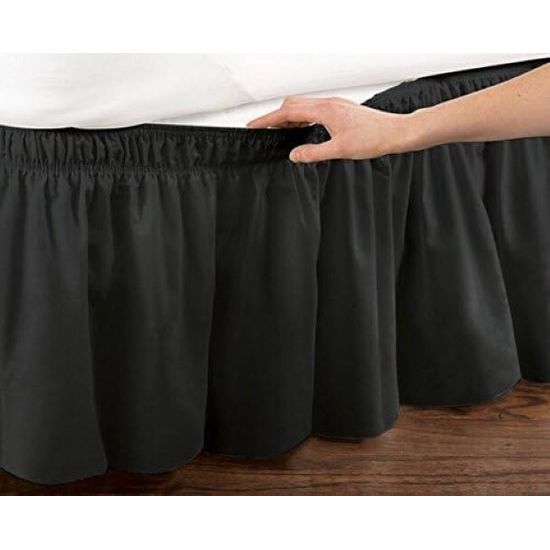 Bedrok, wikkelstijl, elastische bedomslag met ruches (tweepersoonsbed/volledig, zwart) Bedrok, wikkelstijl, elastische bedomslag met ruches (tweepersoonsbed/volledig, zwart)