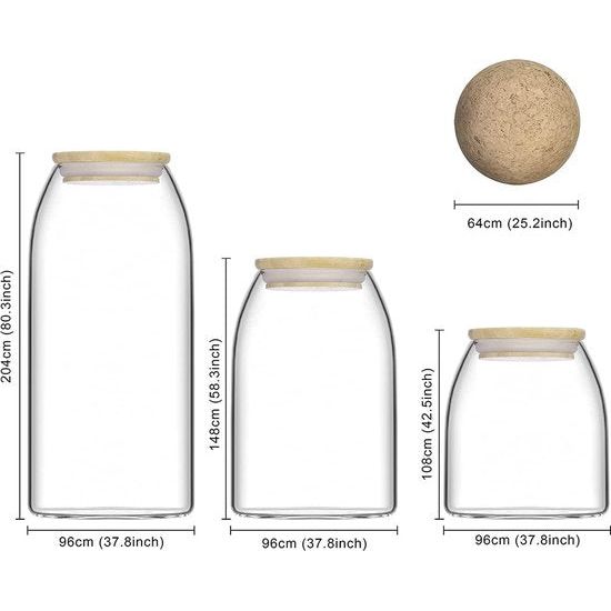 Kuahome Glazen voorraadpot 3-delige set met deksel, luchtdicht borosilicaatglas voorraadcontainer. opslag specerijen voorraadpotten voorraadpotten bewaarpotten