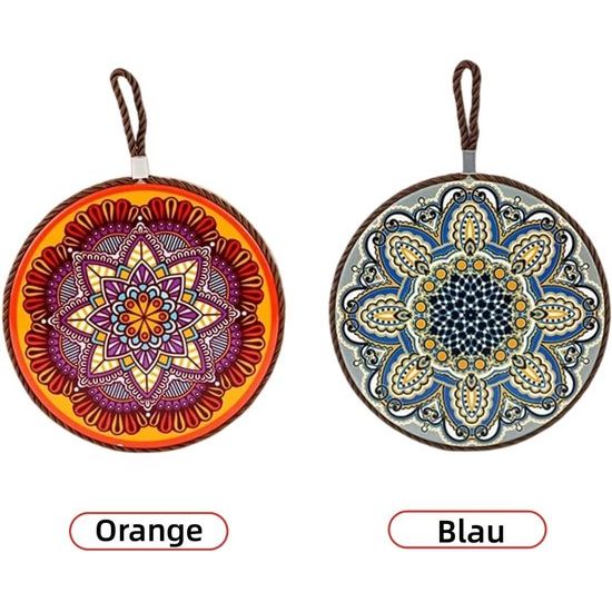 Keramiek voor warme gerechten, potten en pannen, onderzetters mat decoratieve isolatiepads met kurkrug in mandala-stijl, diameter 17 cm (4 stuks)