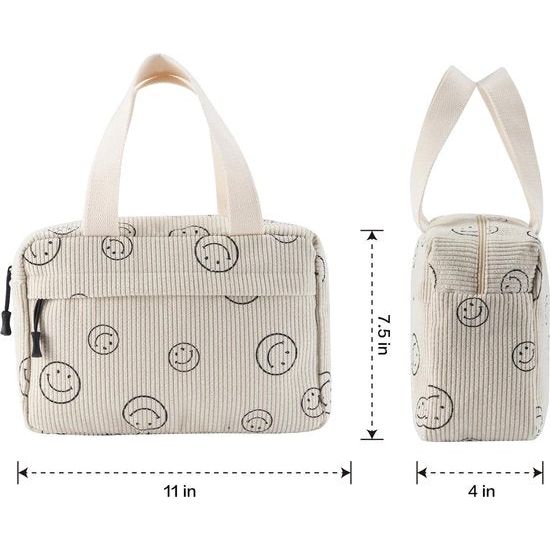 Toilettas Koord Dames Grote Cosmetische Tas Koord Make-up Tas Koord Cosmetische Tas met Glimlach Corduroy Cosmetische Tas Reizen Cosmetische Tas voor Reizen Meisjes Dames, BEIGE-B