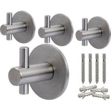 4 x wandhaken, kledinghaken, wandhanddoekhaken, echt geborsteld roestvrij staal, roestvrij, badkamerhanddoekhouder voor wandmontage inclusief montageset, modern, rond, lengte: 25 mm