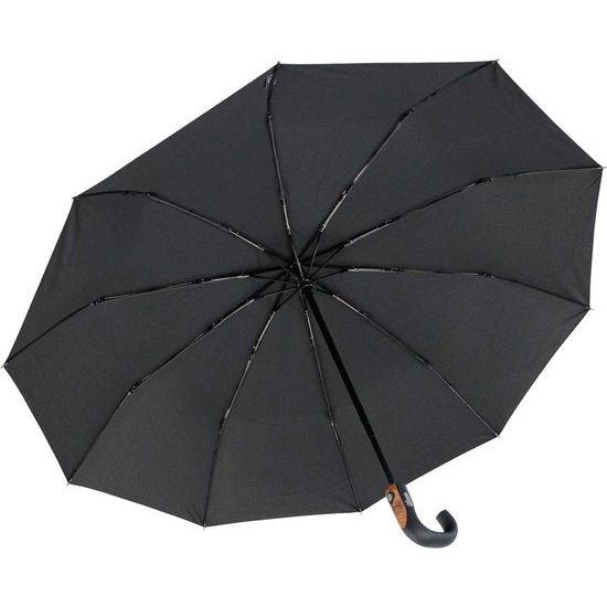 Men's Pocket Umbrella Open-Close Automatic Round Hook Handle, Wood effect black, Pocket umbrella XXL