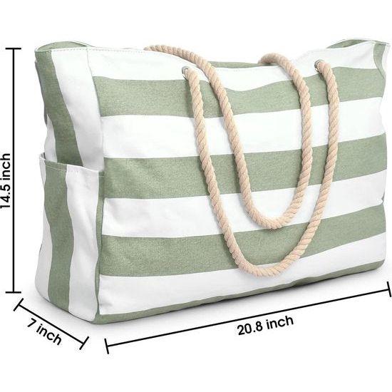 Strandtas, strepen, tote bag, badtas, waterdicht, strandtas, groot, met ritssluiting, shopper, tas, strandtas, XXL, familie, boodschappentas, schoudertas, universiteit, reistas, reistas,