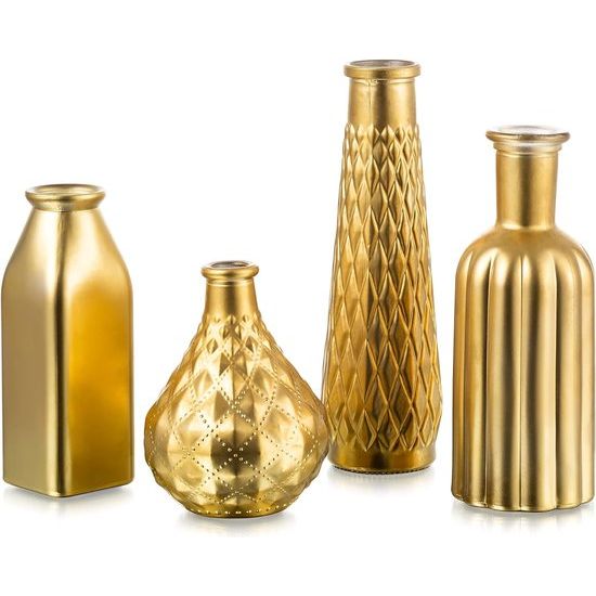 Bloemenvaas, glazen vaas, goud, kleine vazen, decoratie, set van 4 glazen vazen, vintage vazen, klein, voor woonkamer, tafel, gouden bloemenvaas, mooie bloemenvazen voor Kerstmis, slaapkamer.