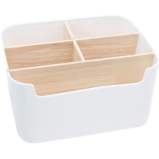 Desktop organizer, 5 vakken, houten tafelorganizer, desktop, stationery, opbergbox, kantoor, bureau, multifunctionele opbergdoos voor pennen, cosmetica, smartphones (wit)