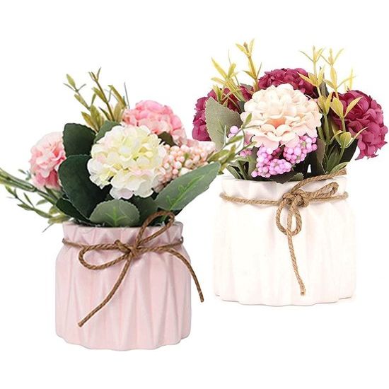 2 stuks kunstbloemen in pot, kunstbloemen, planten ter decoratie, hortensia, zijden bloemen, boeketten met keramische vaas, kunstplant, decoratie voor thuis, party, kantoor, bruiloft, tafeldecoratie