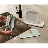Keuken gootsteen caddy organizer met sponshouder en spoeldoekhouder, keukenaccessoires, salie/groen, medium
