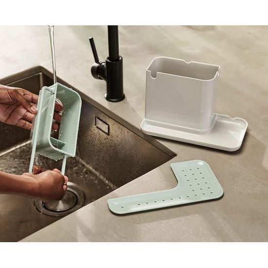 Keuken gootsteen caddy organizer met sponshouder en spoeldoekhouder, keukenaccessoires, salie/groen, medium