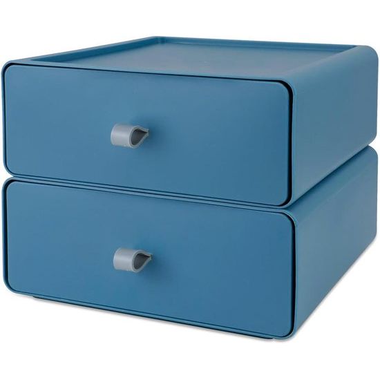 Stapelbare ladebox, stapelbare organizer voor make-up laden met grote capaciteit, 2 stuks (blauw) Stapelbare ladebox, stapelbare organizer voor make-up laden met grote capaciteit, 2 stuks (blauw)