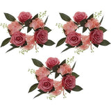 Set van 3 kaarsenringen voor conische kaarsen, rozen kaarsenkrans, bloemenkrans, decoratieve krans, rozenkoppen krans, hanger voor Pasen, bruiloft, Valentijnsdag, middenstukken, tafeldecoratie, roze.