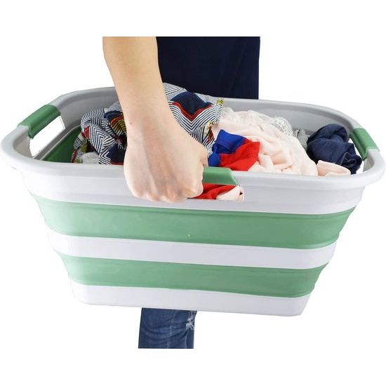 Opvouwbare plastic wasmand 30L Opvouwbare opbergbak Organizer Ruimtebesparende mand Watercapaciteit 24L (1, grijs/donkergroen)