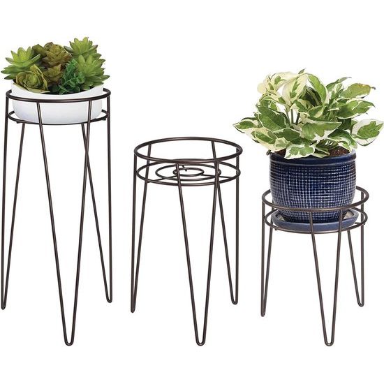 mDesign - Plantenstandaard - plantenhouder/succulentenhouder - modern/'jaren 50 stijl/minimalistisch/stevig/metaal/voor binnen en buiten/met haarspeldpoten - brons