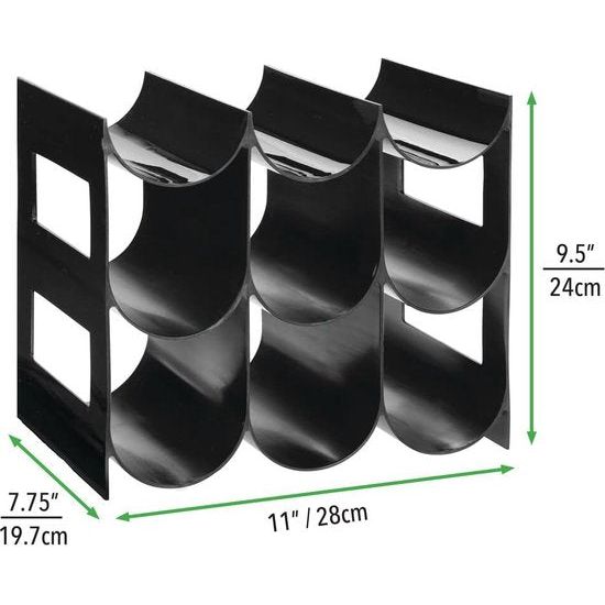 Wijn- en flessenrek - Kunststof wijnrek voor maximaal 9 flessen - Vrijstaand rek voor wijnflessen of andere dranken - Zwart