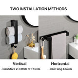 Towel Rail No Drilling Required Towel Rail Black with Hooks Self-Adhesive Towel Rail No Drilling Guest Towel Holder 30 cm for Bathroom and Kitchen