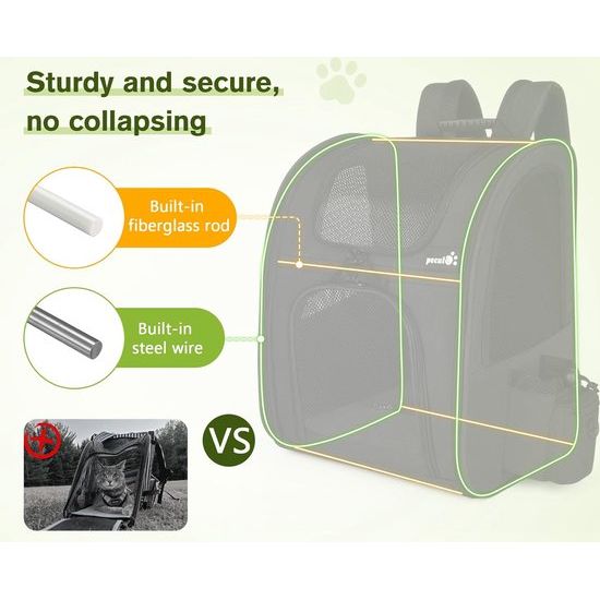 Pet Backpack with Mesh Window, Portable and Foldable Cat Bag, Breathable and Lightweight Dog Bag, Waterproof Oxford Cloth with Lots of Space, Multifunctional Non-Slip Black, XL