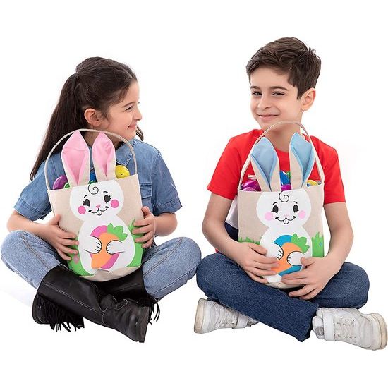 Set van 2 paasmanden, paasmandenset voor paaseieren zoeken, paastasjes, geschenkmanden voor kinderen, bij voorkeur voor kinderen op paasfeest