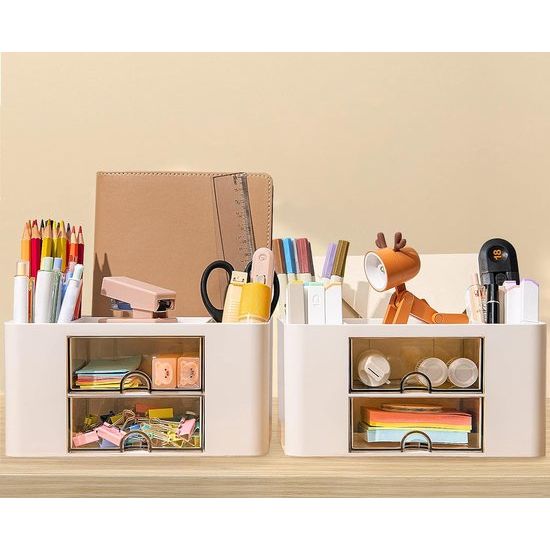 Bureau-organizer 2 sets - Plastic pennenhouder Bureau met 14 vakken en laden - Organisatorsysteem Kantoor Multifunctionele pennenorganizer voor kantoor Home School