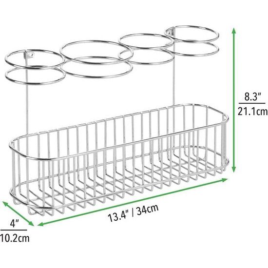 Föhnhouder - voor de badkamer - ideaal voor krultang, stijltang en föhn - metaal/hangende mand/voor verwarmde apparaten - chroom