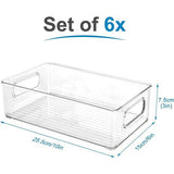 Koelkastorganizer, set van 6, doorzichtig, stapelbare opbergdoos met handvat, Tidy Fridge organizerset, koelkastboxset voor keuken, keukenkast, kasten, BPA-vrij, medium