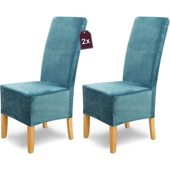 Stoelhoezen, fluweel, fluweel, velours, set van 2, turquoise/stoelhoezen, schommelstoelen/spanstoelhoezen, lange / elegante chenille stoelbekleding