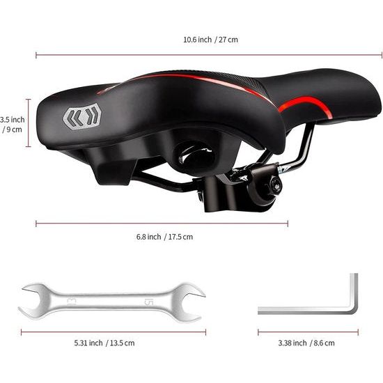 Fietszadel Gel, Fietszadel met schokabsorberend en ademend, ergonomisch fietszadel met waterdichte hoes en nachtreflecterende strepen, racefiets / mountainbike zadel voor vrouwen en mannen