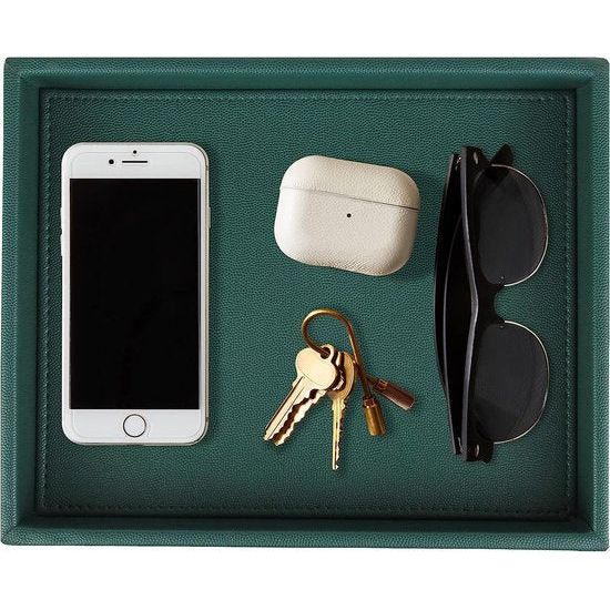 Rechthoekig PU-leer, Sieradenlade, Decoratieve lade, lederen lade, opslagruimte voor sieraden, sleutels, polshorloge, woonkamer, tafel, keuken, 26 x 21,5 x 4,5 cm, Zwart