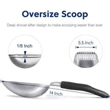 Kattenbakvulling Scoop, aluminiumlegering zeef, metalen schep, diepe schep, lange steel, uitwerpzeef, poepzeven, kittenpooperlift
