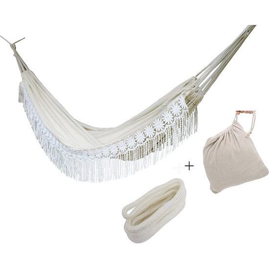 Boho Fringe Hangmat 2 Persoons Luxe Braziliaans Macrame Ontwerp Strand Tuin Slaapkamer Patio Veranda Binnen Buiten Bruiloft Decor