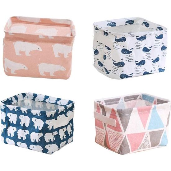 luiertafel organizer, 4 stuks opbergmand voor kinderen, stoffen opbergmanden, opbergdoos, met 2 handgrepen aan beide zijden, linnen en stoffen dozijn (20 x 14 x 15,5 cm)