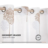 Voile gordijn linnenlook gordijn met ogen transparant gordijn met borduurwerk blad, 175 x 140 cm (hoogte x breedte), linnen + wit, set van 2