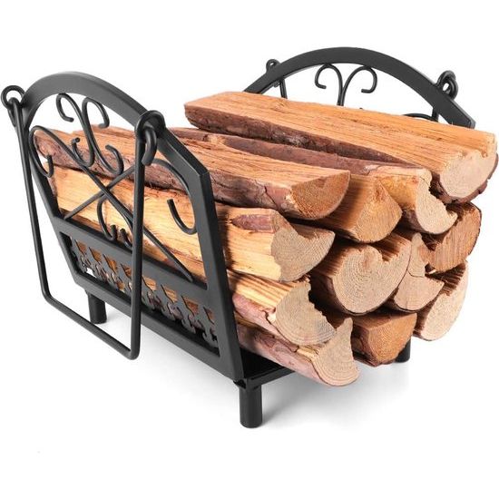 Houten mand voor haardhout, 36 x 32 x 31,5 cm, brandhoutmand, metaal, brandhout-mand, houtwieg, open haard van staal met handvat, draagmand voor hout, draagmand, houtdrager voor houtkachel