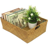 Zeegras Opbergmand met handvat Handgemaakte Opbergmand Patchwork Rotan Zeegras Buikstro Tuin Bloempot Wasmand