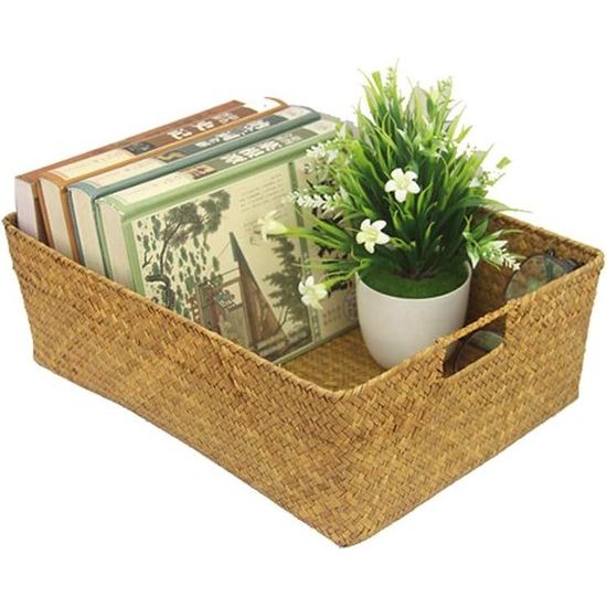 Zeegras Opbergmand met handvat Handgemaakte Opbergmand Patchwork Rotan Zeegras Buikstro Tuin Bloempot Wasmand