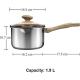 Roestvrijstalen steelpan, inductie, kleine kookpan met deksel 18 cm, 2 liter steelpan met schenktuit