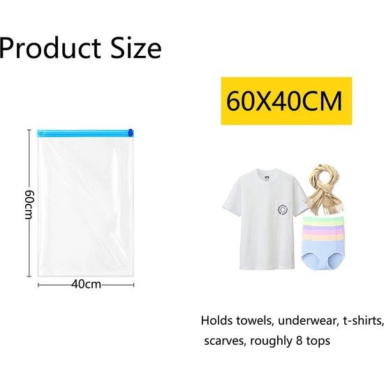 Pak van 12 vacuümzakken voor kleding 60 x 40 cm, RISVOWO reisopbergzakken met pomp, herbruikbare vacuümzakken voor kleding, opbergzakken klein voor kleding, dekbedden, beddengoed, kussens