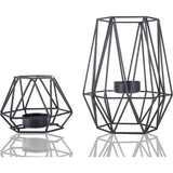 2 stuks metalen theelichtkaarsenhouders geometrische metaaldraad ijzer theelichtkaarsenhouder voor bruiloft vakantie party decoraties (zwart)