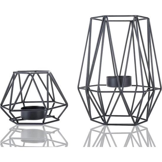 2 stuks metalen theelichtkaarsenhouders geometrische metaaldraad ijzer theelichtkaarsenhouder voor bruiloft vakantie party decoraties (zwart)