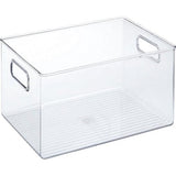 Opbergdoos met handvat, extra grote kunststof bak voor in de kast of koelkast, voedselbak zonder deksel, transparant