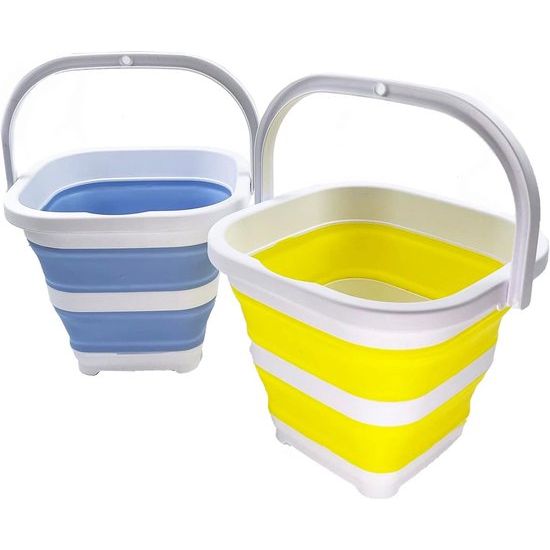 Opvouwbare rechthoekige praktische mand/emmer (babyblauw + citroen (set van 2)