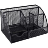 Bureau-organizer, gaas metalen kantoorplank met pennenhouders en lade, 6 sorteervakken voor pennen, pennenhouder, multifunctionele organisator (zwart)