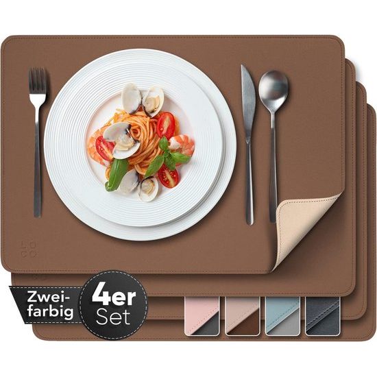 Loco Bird Elegante placemats van PU - leeg - 4-delige set tweekleurig bruin/beige - placemat afwasbaar 43 x 30 cm lederlook - afwasbaar placemats kunstmatig leeg - tafelkleden