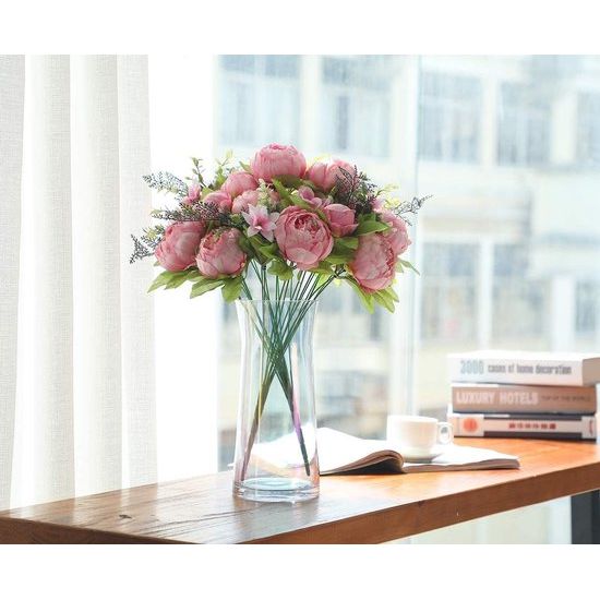 Pack van kunstmatige pioen boeket, 19 inch zijden grote pioen bloemen met knoppen voor bruiloft thuiskantoor hotel decoratie, doe-het-zelf bloemstukken (lente roze)