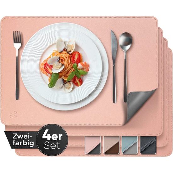 Loco Bird Elegante placemats van PU-leeg - 4-delige set tweekleurig roze/donkergrijs - placemat afwasbaar 43 x 30 cm lederlook - afwasbaar placemats artificieel leeg - tafelkleden