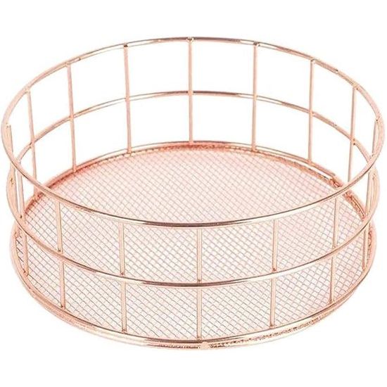 Seully Metalen opbergmand,Afwerking smeedijzeren opbergmand,Metalen draad fruit opbergmand,Toiletartikelen opbergmand,Multifunctionele desktopopslag voor kantoor, slaapkamer (roségoud)