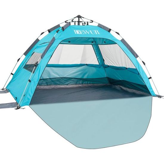 Strandtent voor 2-4 personen, pop-up strandtent, UPF 50+, uv-bescherming, waterdicht, voor gezinnen, strand, camping, tuin, blauw