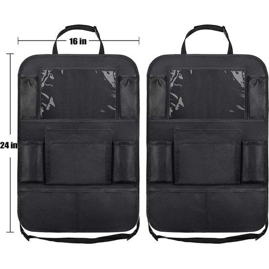 Set van 2 auto-achterbankbeschermers, auto-achterbank-organizer voor kinderen, autostoel-organizer, iPad/Tablet-compartiment, kickmat-beschermer voor autostoel, 600D Oxford-stof, waterdichte achterbankbeschermer (zwart)