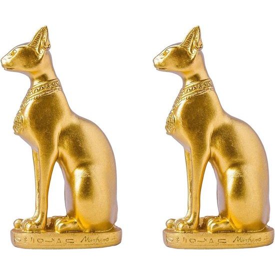 Egyptische kattengodin Bastet standbeeld 2 stuks verzamelbare dierenbeelden Egyptische decoratie (4,2 inch, goud) Egyptische kattengodin Bastet standbeeld 2 stuks verzamelbare dierenbeelden Egyptische decoratie (4,2 inch, goud)