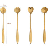 Bloemenlepelset, 8 stuks, roestvrij staal, lepel, goud, theelepel, koffielepels, roos, dessertlepels voor servies, keuken, koffie of bar (lengte 18 cm)