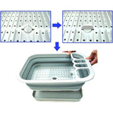 Opvouwbare afdruiprek met afdruiprek, opvouwbare droogrekset, draagbare serviesorganizer, ruimtebesparend keukenopbergvak, grijs, s